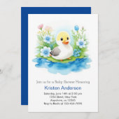 Invitation Baby shower Fleur sauvage Whimsical Duckling Boy (Devant / Derrière)