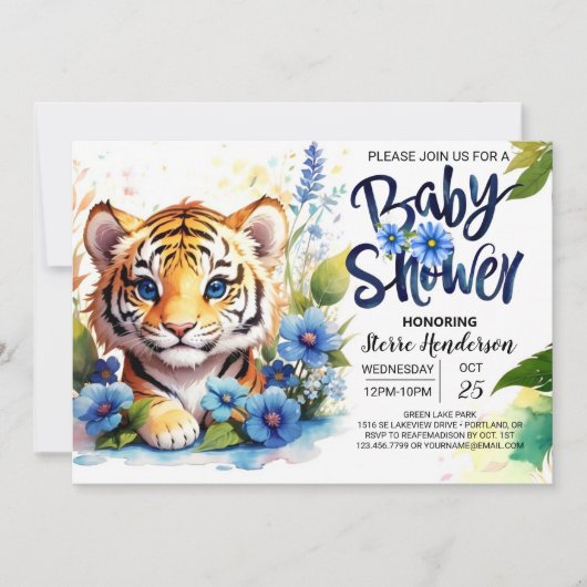Invitation Baby shower fleur sauvage Whimsy Tiger Cubs (Devant)