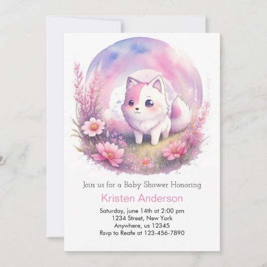 Invitation Baby shower fleur sauvage Woodsy Wolf (Devant)