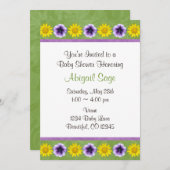 Invitation Baby shower Fleur Vert & Violet (Devant / Derrière)