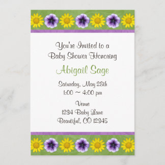 Invitation Baby shower Fleur Vert & Violet