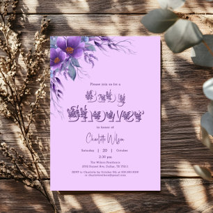 Invitation Baby Shower Fleur Violette Aquarelle