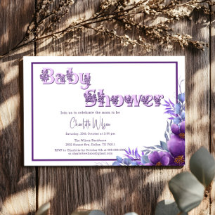 Invitation Baby Shower Fleur Violette Aquarelle Mignonne