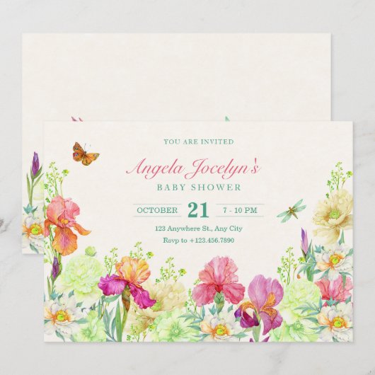 Invitation Baby shower fleuri (Devant / Derrière)