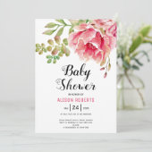 Invitation Baby shower fleuri à l'aquarelle rose chaud (Debout devant)