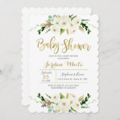 Invitation Baby shower fleuri blanc (Devant / Derrière)
