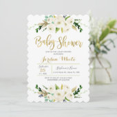 Invitation Baby shower fleuri blanc (Debout devant)