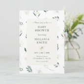 Invitation Baby shower fleuri blanc (Debout devant)