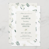 Invitation Baby shower fleuri blanc (Devant / Derrière)