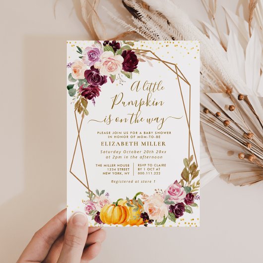 Invitation baby shower fleuri citrouille