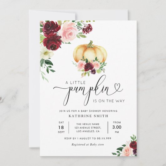 Invitation baby shower fleuri citrouille petit (Devant)