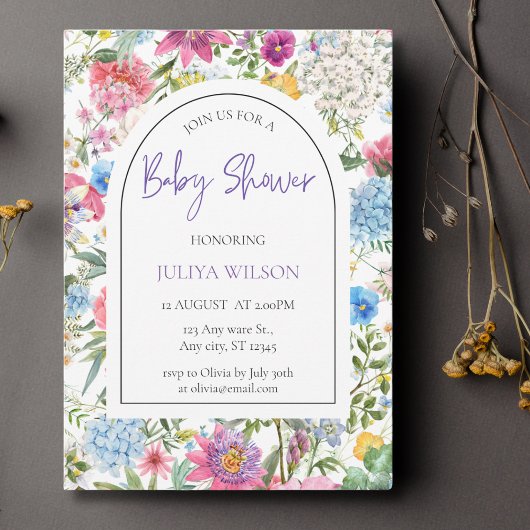 Invitation Baby shower fleuri coloré
