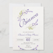 Invitation Baby shower fleuri de lavande violette (Devant)