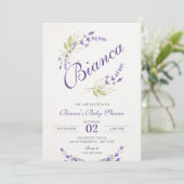 Invitation Baby shower fleuri de lavande violette (Debout devant)