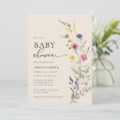 Invitation Baby shower fleuri Fleur sauvage beige printemps (Debout devant)