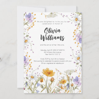 Invitation Baby shower fleuri fleur sauvage coloré