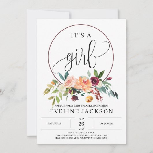 Invitation Baby shower fleuri Orange Marigold d'automne Invit (Devant)