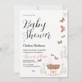 Invitation Baby shower fleuri rose brun (Devant)