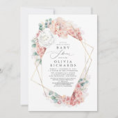 Invitation Baby shower fleuri Rose verdoyant et poussiéreux (Devant)