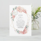 Invitation Baby shower fleuri Rose verdoyant et poussiéreux (Debout devant)
