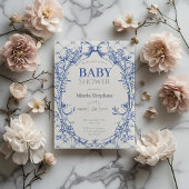 Invitation baby shower fleuri vintage Coquette Blue Bow