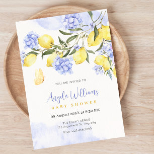 Invitation Baby shower fleuri violet citrons