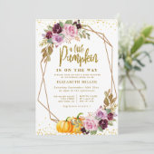 Invitation baby shower fleuri violet citrouille (Debout devant)