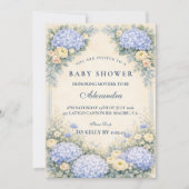 Invitation Baby Shower Fleurie Baroque Hydrangea Bleu Poussiè (Devant)