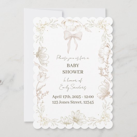 Invitation Baby Shower Fleurie Fantaisiste de Delf (Devant)