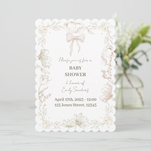 Invitation Baby Shower Fleurie Fantaisiste de Delf (Debout devant)