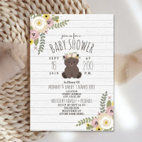 Baby Shower Fleuris Bohème Ours Gris Bois