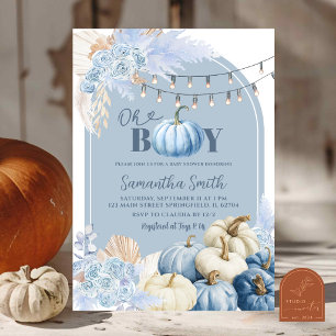 Invitation Baby Shower Fleuriste Bohème Bleu Citrouille