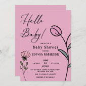 Invitation Baby shower Fleurs Abstraites (Devant / Derrière)