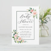 Invitation Baby Shower Fleurs Aquarelle Rose Pâle (Debout devant)