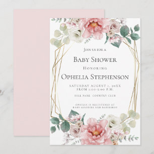 Invitation Baby shower   Fleurs Aquarelles Bleues Jolies Rose