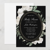 Invitation Baby Shower Fleurs Aquarelles Sombres et Verdure  (Devant / Derrière)