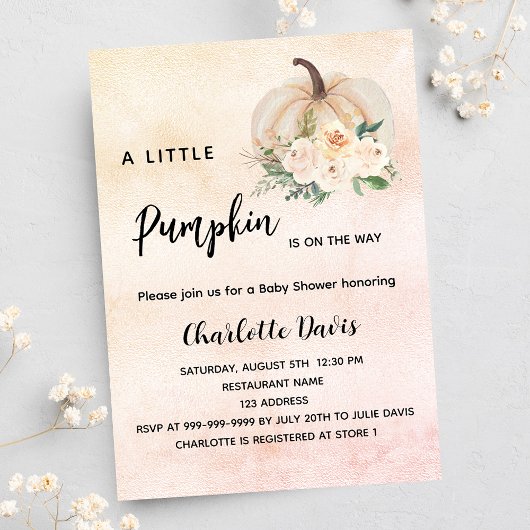Invitation Baby shower fleurs citrouilles luxe