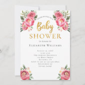Invitation Baby shower Fleurs d'aquarelle Fille Pink Peonies (Devant)