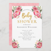 Invitation Baby shower Fleurs d'aquarelle Fille Pink Peonies (Devant / Derrière)
