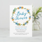 invitation baby shower | Fleurs d'aquarelles bleue (Debout devant)