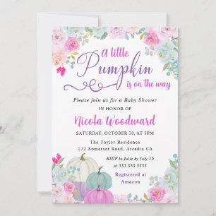 Invitation Baby Shower Fleurs d'automne à l'aquarelle Citroui
