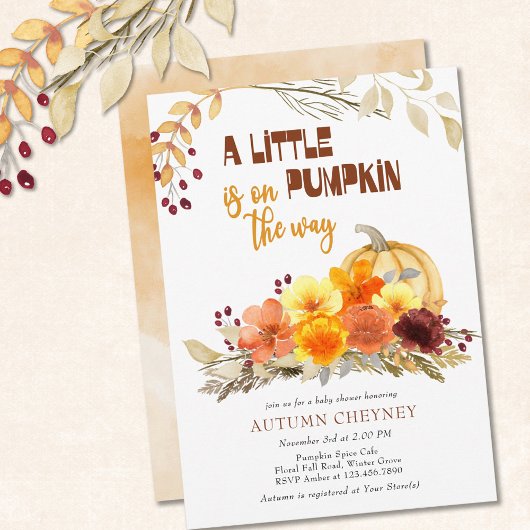 Invitation Baby shower Fleurs d'automne petit Citrouille