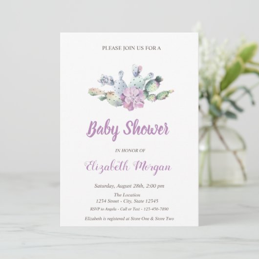 Invitation Baby shower Fleurs de cactus (Debout devant)