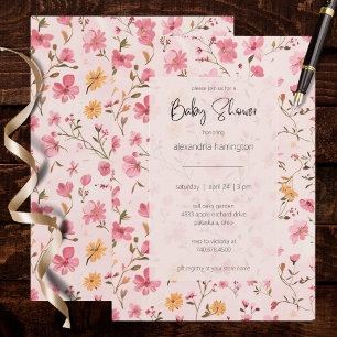 Invitation Baby Shower Fleurs de campagne roses