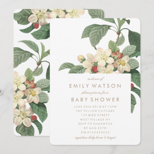 Invitation Baby shower Fleurs de Jardin (Devant / Derrière)