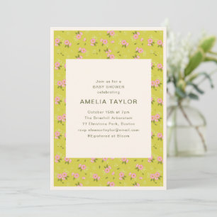 Invitation Baby Shower Fleurs de Jardin Vintage Jaune Rose