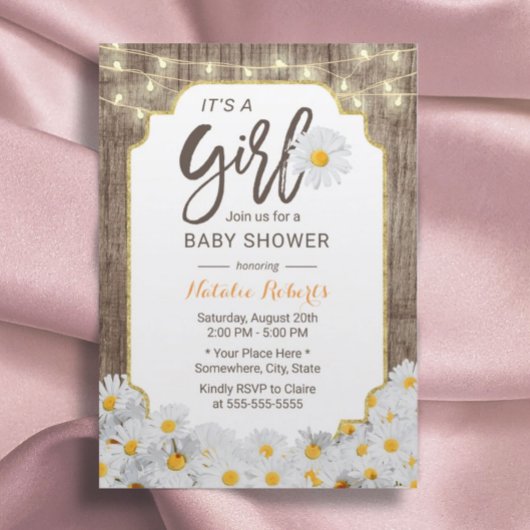 Invitation Baby shower Fleurs de marguerite rustique Pays Fil
