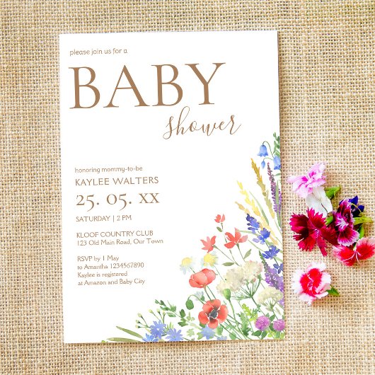 Invitation baby shower Fleurs de prairie