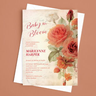 Invitation Baby Shower Fleurs de Roses Vintage Romantiques