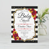 Invitation Baby shower - Fleurs de soleil Roses rouges Gold I (Debout devant)